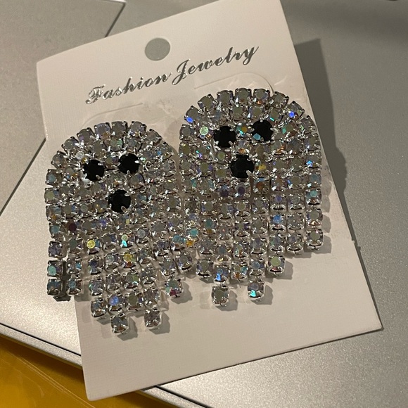 🆕 Halloween Ghost Stud Earrings Encrusted with Sparkling Rhinestones - Picture 6 of 10